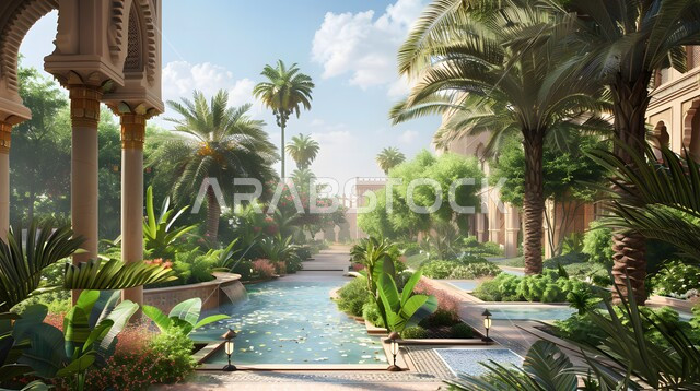 الفن الهندسي المعماري على الطراز الحديث، تصميمات وديكورات فخمة، تصاميم عصرية و فاخرة للشقق والفلل السكنية السياحية، القصور والفنادق والأبنية المتميزة، النمو والتقدم العمراني في المملكة العربية السعودية، الاهتمام بزراعة الأشجار والنباتات الخضراء حول حوض السباحة