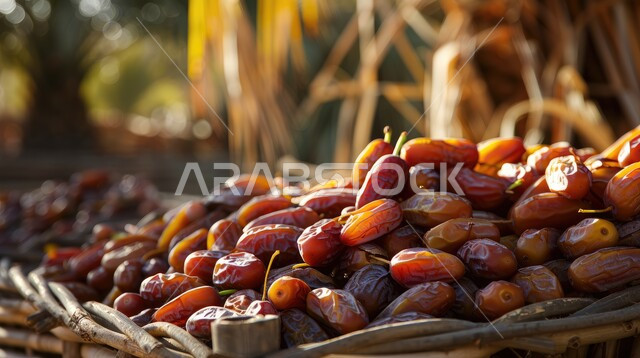 حبات التمور الصحية الطازجة، وجبة ذات قيمة غذائية عالية، ضيافة رمضانية شهية، أسواق شعبية تقليدية لبيع الرطب من نخيل المملكة العربية السعودية، محاصيل ومنتجات زراعية محلية وطنية