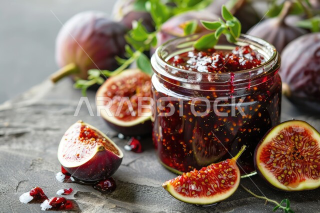 الأساليب الفنية في تقديم الطعام، وعاء زجاجي من مربى التين الطازج، حلويات وسكريات شهية، وجبات وفواكه صحية غنية بالفيتامينات، فنون التقديم في مطابخ ومطاعم المملكة العربية السعودية