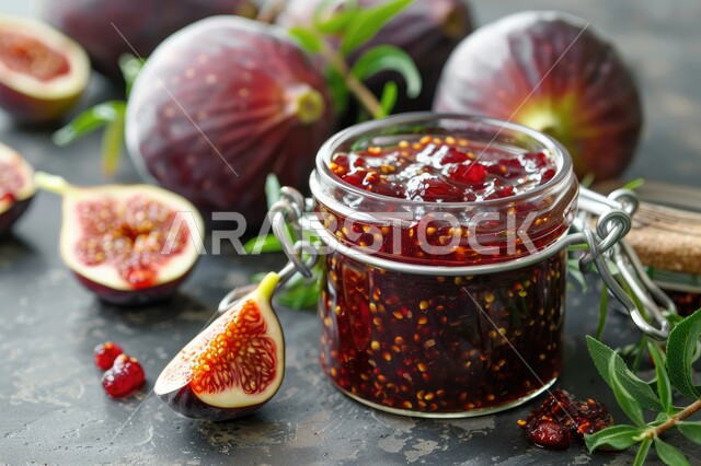 الأساليب الفنية في تقديم الطعام، وعاء زجاجي من مربى التين الطازج، حلويات وسكريات شهية، وجبات وفواكه صحية غنية بالفيتامينات، فنون التقديم في مطابخ ومطاعم المملكة العربية السعودية