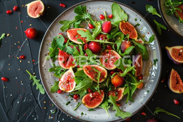 طبق من حبات التين الطازج المقطع مع اوراق النعنع، الأساليب الفنية في تقديم الطعام، وجبات وفواكه صحية غنية بالفيتامينات، محاصيل زراعية غنية بالمعادن والفيتامينات، فنون التقديم في مطابخ ومطاعم المملكة العربية السعودية