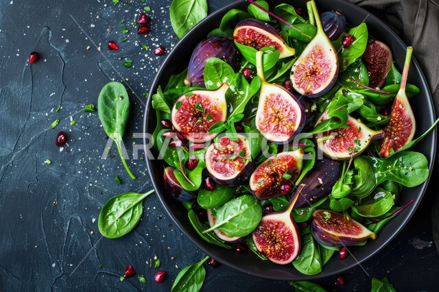 طبق من حبات التين الطازج المقطع مع اوراق النعنع، الأساليب الفنية في تقديم الطعام، وجبات وفواكه صحية غنية بالفيتامينات، محاصيل زراعية غنية بالمعادن والفيتامينات، فنون التقديم في مطابخ ومطاعم المملكة العربية السعودية