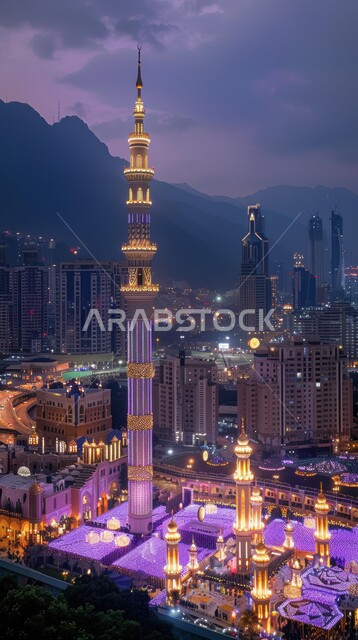 الفن الهندسي المعماري لبناء المساجد, مسجد مضاء في وقت الليل, معالم دينية مقدسة في المملكة العربية السعودية, أداء الفرائض والصلوات, أماكن العبادة و التقرب إلى الله