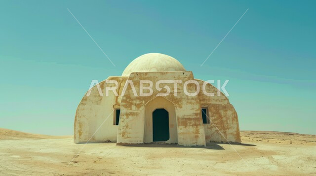 Old Arabic building, mud houses, old popular historical stone houses in Saudi Arabia, archaeological tourist attractions, abandoned ancient Arab tribal structure in desert areas