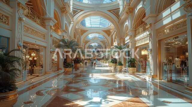 الفن الهندسي المعماري في البناء الحديث والمعاصر للأسواق المحلية، التصاميم و الديكورات الداخلية الراقية داخل متجر بيع, عرض أنواع وأصناف من السلع المختلفة، المراكز التجارية الفاخرة في المملكة العربية السعودية، استخدام إضاءة واكسسوارات أنيقة