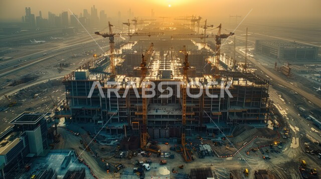 مفهوم تحسين البنية التحتية للبلاد، أعمال البناء والمقاولات والتطوير العقاري، إنشاء الأساسات والهياكل للمشروعات السكنية والمصانع، التطور المعماري والحضاري في المملكة العربية السعودية، تشييد المباني والمشاريع الضخمة، العمل في مجال الهندسة الإنشائية