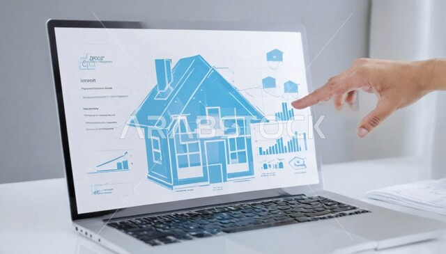 اعتماد الآليات و الذكاء الاصطناعي في الهندسة المعمارية, تشغيل خط الإنتاج بإستخدام جهاز الحاسوب, استخدام الأجهزة التقنية الحديثة, تحقيق الثورة الصناعية وكفاءة الإنتاج و التصنيع,  صورة مقربة ليد تقوم برسم منزل باستخدام الكومبيوتر