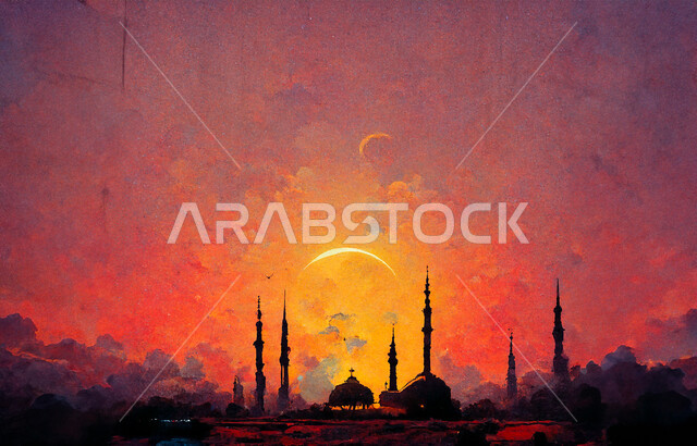 الديكورات والتصاميم الهندسية المعمارية لبناء المساجد في المملكة العربية السعودية، مفهوم العبادة والتقرب إلى الله تعالى، الساحة الخارجية لمسجد عريق، معالم وأماكن مقدسة، المآذن والقبب على الطراز الإسلامي العصري الحديث، فن وزخرفة إسلامية