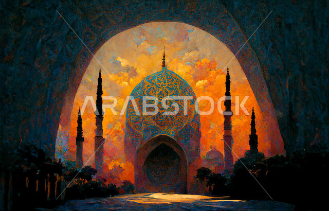 الديكورات والتصاميم الهندسية المعمارية لبناء المساجد في المملكة العربية السعودية، مفهوم العبادة والتقرب إلى الله تعالى، الساحة الخارجية لمسجد عريق، معالم وأماكن مقدسة، المآذن والقبب على الطراز الإسلامي العصري الحديث، فن وزخرفة إسلامية