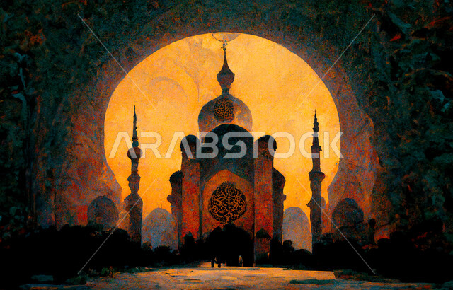 الديكورات والتصاميم الهندسية المعمارية لبناء المساجد في المملكة العربية السعودية، مفهوم العبادة والتقرب إلى الله تعالى، الساحة الخارجية لمسجد عريق، معالم وأماكن مقدسة، المآذن والقبب على الطراز الإسلامي العصري الحديث، فن وزخرفة إسلامية