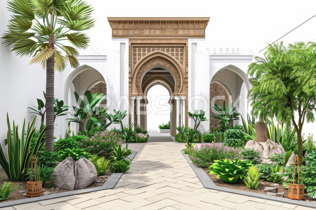 محمية طبيعية لزراعة الأشجار الخضراء، حقول و أراضي زراعية، منتجات عربية محلية وطنية، محصول التمر والرطب السعودي, رسم ثلاثي الأبعاد لواحات ومزارع النخيل في المملكة العربية السعودية