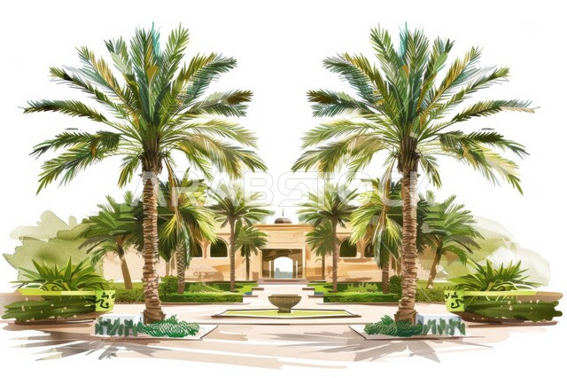 منتجات عربية محلية وطنية، محصول التمر والرطب السعودي, رسم ثلاثي الأبعاد لواحات ومزارع النخيل في المملكة العربية السعودية, محمية طبيعية لزراعة الأشجار الخضراء, حقول و أراضي زراعية