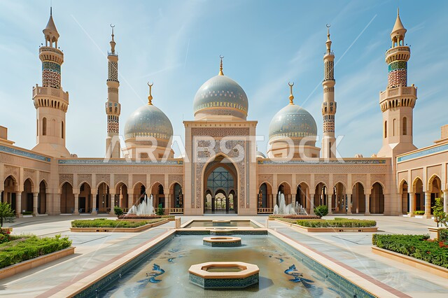 المعالم الدينية المقدسة, نداء المسلمين لأداء الفرائض والصلوات والتقرب إلى الله، الفن الهندسي المعماري على الطراز الاسلامي لقبب ومآذن المساجد في المملكة العربية السعودية, الديكورات والتصاميم المتميزة لنافورة الماء، الاهتمام بالتشجير وزراعة النباتات الخضراء