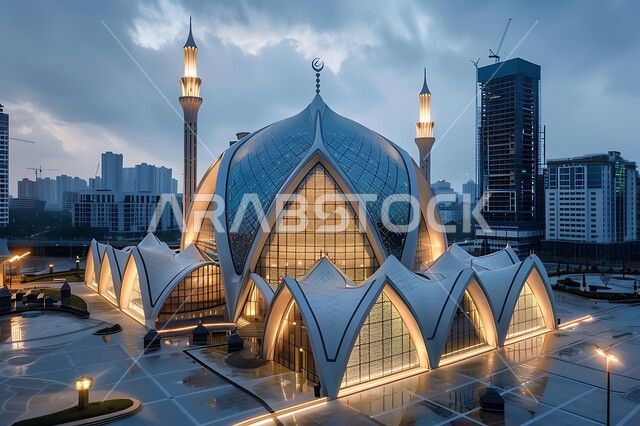 المآذن والقبب المضيئة ليلا، نداء المسلمين لأداء الفرائض والصلوات والتقرب إلى الله، الفن الهندسي المعماري على الطراز الاسلامي لبناء المساجد في المملكة العربية السعودية, المعالم والأماكن الدينية المقدسة, التصاميم والديكورات المتميزة