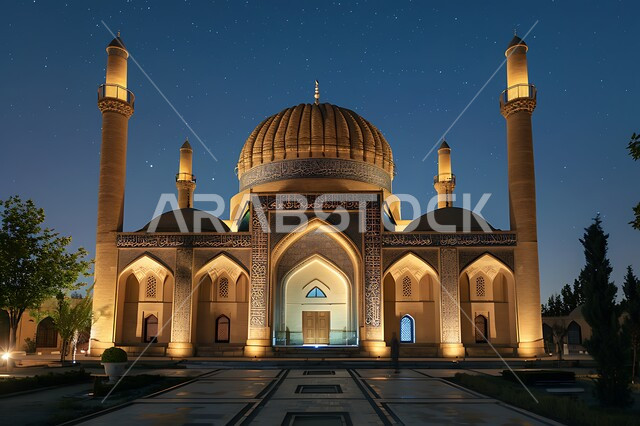 القبب والمآذن المضيئة ليلا، نداء المسلمين لأداء الفرائض والصلوات والتقرب إلى الله، الفن الهندسي المعماري على الطراز الاسلامي لبناء المساجد في المملكة العربية السعودية, المعالم والأماكن الدينية المقدسة, التصاميم والديكورات المتميزة