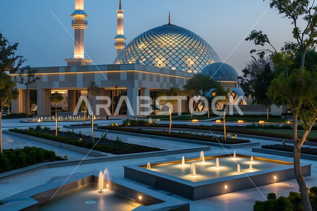 نداء المسلمين لأداء الفرائض والصلوات والتقرب إلى الله، المعالم والأماكن الدينية المقدسة, القبب والمآذن المضيئة، الفن الهندسي المعماري على الطراز الاسلامي لبناء المساجد في المملكة العربية السعودية, التصاميم والديكورات المتميزة 