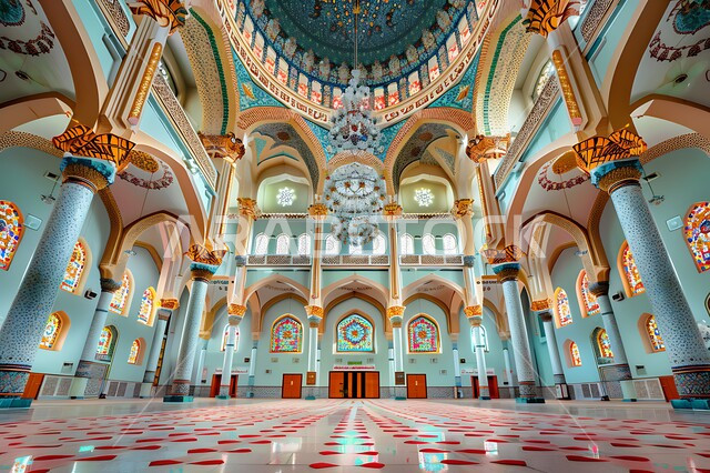 النقوش والزخارف على الجدران الداخلية للقبب والأقواس والأعمدة، التصاميم والديكورات الداخلية الأنيقة للمساجد في المملكة العربية السعودية، مفهوم العبادة والتقرب إلى الله تعالى، الفن الهندسي المعماري على الطراز الإسلامي