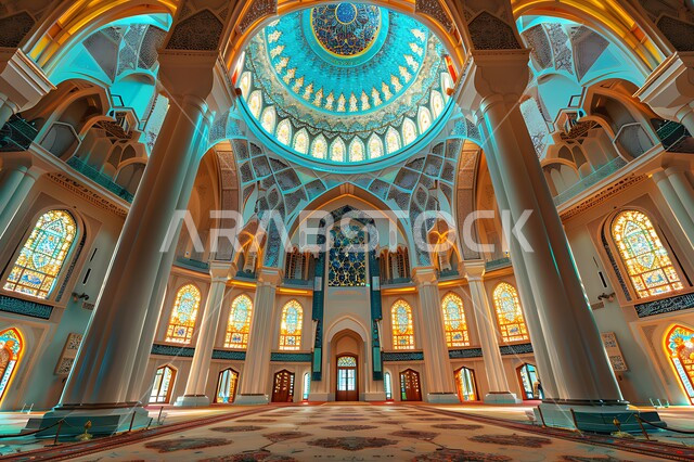 النقوش والزخارف على الجدران الداخلية للقبب والأقواس والأعمدة، التصاميم والديكورات الداخلية الأنيقة للمساجد في المملكة العربية السعودية، مفهوم العبادة والتقرب إلى الله تعالى، الفن الهندسي المعماري على الطراز الإسلامي