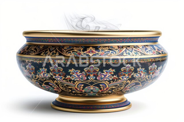 Clay pottery, folk crafts and handicrafts, colored and decorated pottery, ancient heritage products, white background
