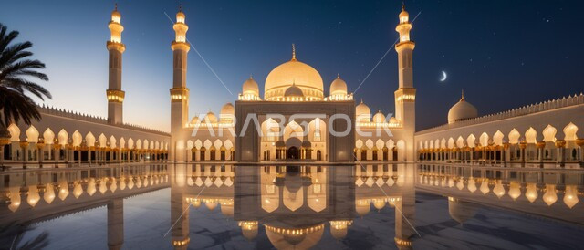 التصميمات والديكورات المتميزة للمآذن والقبب المضيئة ليلا، النمو والتقدم العمراني على الطراز الاسلامي لبناء المساجد في المملكة العربية السعودية, نداء المسلمين لأداء الفرائض والصلوات والتقرب إلى الله، المعالم والأماكن الدينية المقدسة