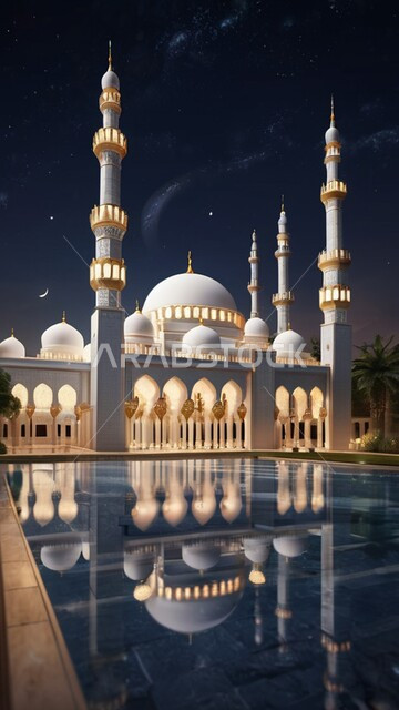 الديكورات والتصميمات المتميزة للمآذن والقبب المضيئة ليلا، النمو والتقدم العمراني على الطراز الاسلامي لبناء المساجد في المملكة العربية السعودية, نداء المسلمين لأداء الفرائض والصلوات والتقرب إلى الله، المعالم والأماكن الدينية المقدسة