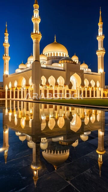 الديكورات والتصميمات المتميزة للمآذن والقبب المضيئة ليلا، النمو والتقدم العمراني على الطراز الاسلامي لبناء المساجد في المملكة العربية السعودية, نداء المسلمين لأداء الفرائض والصلوات والتقرب إلى الله، المعالم والأماكن الدينية المقدسة