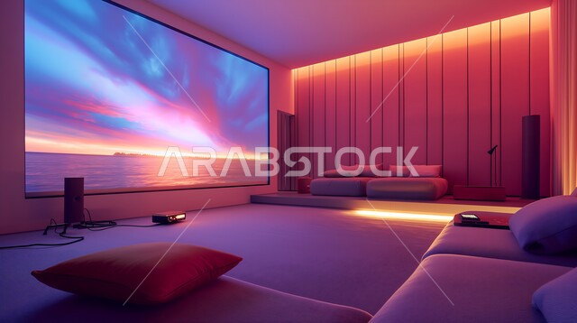 Distinctive interior decorations for living rooms with different neon lights, living room with modern designs, high-end home furniture, luxurious modern designs, residential apartments and villas, luxury hotels and resorts, comfortable home theater setup