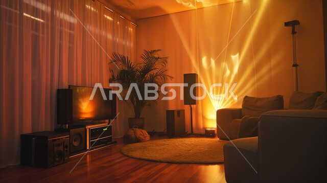 ديكورات داخليه متميزة لغرف الجلوس مع أضواء نيون مختلفة, غرفة معيشة بتصاميم حديثه، أثاث منزلي راقي، تصميمات عصرية فاخرة، شقق وفلل سكنية, فنادق ومنتجعات فاخره، إعداد مسرح منزلي مريح