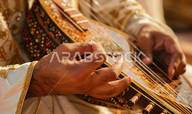 جلسة وناسة وطرب، مواهب فنية طربية، صورة لمجموعة من الآلات الموسيقية السعودية التقليدية المشهورة على بساط شعبي، الاستمتاع بالعزف على الاّلات الوترية الكلاسيكة، مفهوم احياء التراث الموسيقي والثقافي