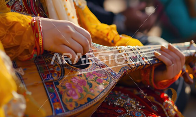 جلسة وناسة وطرب، مواهب فنية طربية، صورة لمجموعة من الآلات الموسيقية السعودية التقليدية المشهورة على بساط شعبي، الاستمتاع بالعزف على الاّلات الوترية الكلاسيكة، مفهوم احياء التراث الموسيقي والثقافي