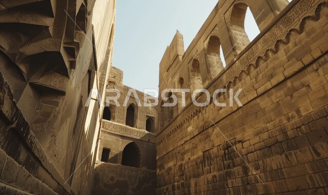 بناء حجري قديم منحوت بنقوش تراثية معقدة،قرى وأحياء سكنية شعبية في المملكة العربية السعودية،الفن الهندسي المعماري للعمارات القديمة