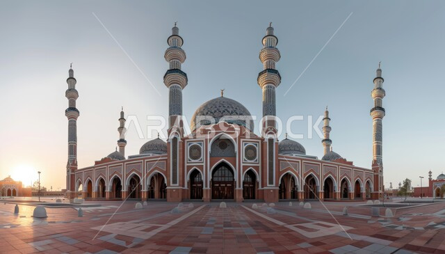 التصاميم والديكورات الخارجية على الطراز العربي الاسلامي لأحد المساجد في المملكة العربية السعودية، الفن الهندسي المعماري للمعالم الدينية المشهورة ، مفهوم العبادة والتقرب الى الله تعالى