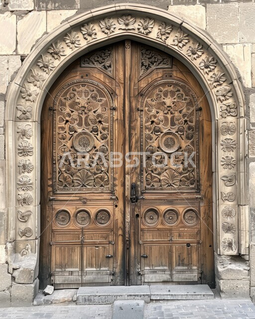 الابواب المصنوعة على الطراز الخشبي القديم, الفنون الهندسية المعمارية والتصاميم الاسلامية للأبواب القديمة في المملكة العربية السعودية, باب خشبي منحوت بالنقوش والزخارف التراثية العربية