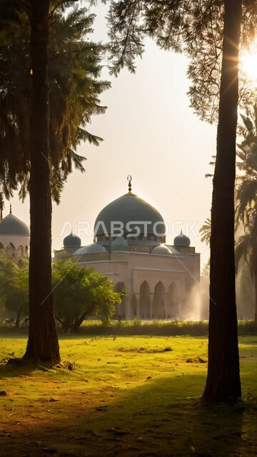 معالم ومناطق دينية في المملكة العربية السعودية, المآذن والقبب على الطراز الاسلامي العريق, الفن الهندسي المعماري لبناء المساجد وسط الطبيعة, الِأشجار والنباتات الخضراء, نداء المسلمين لأداء العبادات والفرائض, مفهوم العبادة والتقرب إلى الله تعالى, خلفية الطبيعة