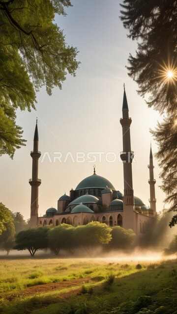 مفهوم العبادة والتقرب إلى الله تعالى, معالم ومناطق دينية في المملكة العربية السعودية, المآذن والقبب على الطراز الاسلامي العريق, الفن الهندسي المعماري لبناء المساجد وسط الطبيعة, الِأشجار والنباتات الخضراء, نداء المسلمين لأداء العبادات والفرائض, خلفية الطبيعة