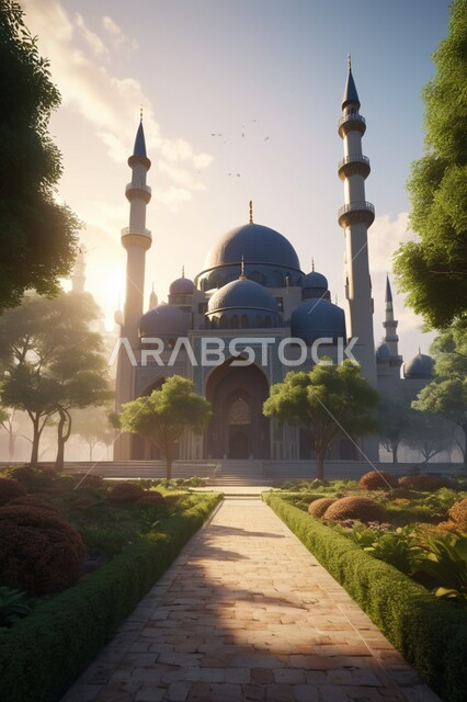 الديكورات والتصاميم الاسلامية، المآذن المبنية على الطراز العريق، مسجد في وسط الاشجار والأماكن الطبيعية، الفن الهندسي المعماري لبناء المساجد في المملكة العربية السعودية، العبادة والطاعة والتقرب الى الله, خلفية الطبيعة