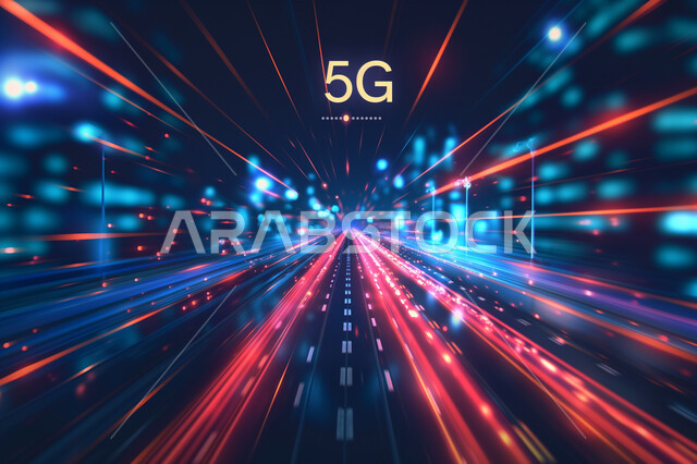 The concept of digital transformation, the use of fifth generation communication networks, technological and technical development and progress in the Kingdom of Saudi Arabia, 3D holographic background