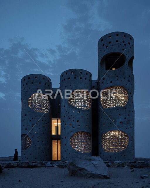 الفن الهندسي المعماري على الطراز القديم, الزخارف و التصاميم و الديكورات المميزة للأبنية الطينية المضيئة في وقت الليل في المملكة العربية السعودية