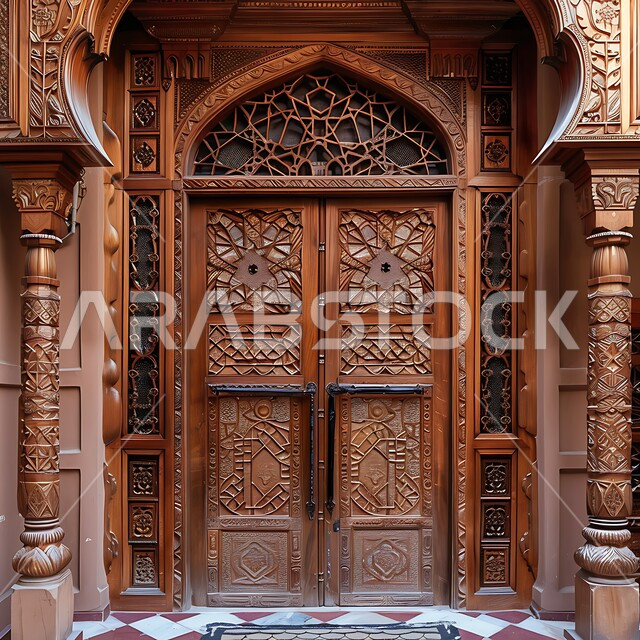 الفن الهندسي المعماري لبناء المنازل القديمة, ديكورات على الطراز العربي الطيني القديم, الأماكن التراثية في المملكة العربية السعودية, باب خشبي منقوش بزخارف شعبية