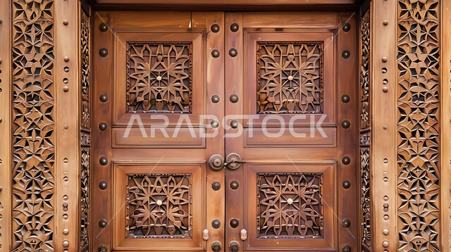 ديكورات على الطراز العربي الطيني القديم, الأماكن التراثية في المملكة العربية السعودية, باب خشبي منقوش بزخارف شعبية, الفن الهندسي المعماري لبناء المنازل القديمة