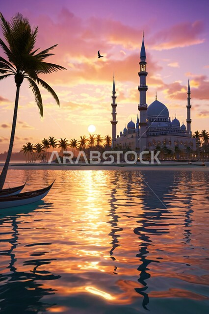  الفن الهندسي المعماري للمعالم الدينية المشهورة ، مفهوم العبادة والتقرب الى الله تعالى, انعكاس مجسم المسجد على سطح مياه البحر، المآذن والقبب على الطراز العريق, التصاميم والديكورات الخارجية لأحد المساجد في المملكة العربية السعودية