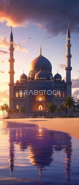 The concept of worship and drawing closer to God Almighty, Islamic architectural engineering arts in a mosque in the Kingdom of Saudi Arabia, the call of Muslims to perform religious duties and worship, Islamic holy sites and landmarks