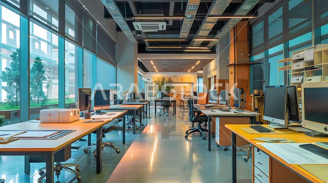 تصميم داخلي وديكورات راقية على الطراز الحديث، تصاميم عصرية حديثة للشركات السعودية، الفن الهندسي المعماري لمكاتب الأعمال، نوافذ وواجهات زجاجية كبيرة