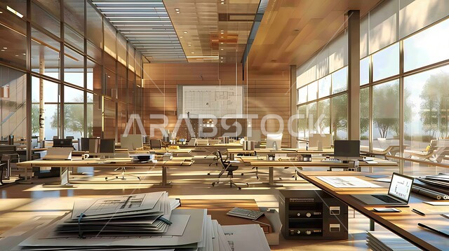 تصميم داخلي وديكورات راقية على الطراز الحديث، تصاميم عصرية حديثة للشركات السعودية، الفن الهندسي المعماري لمكاتب الأعمال، نوافذ وواجهات زجاجية كبيرة