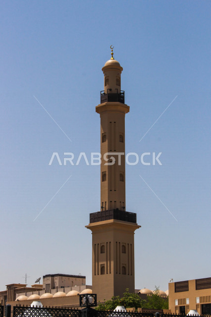 The minaret (the lighthouse) is a tall high building attached to mosques, worship and getting closer to God, the sound of the call to prayer, the call of Muslims to pray, the minaret mosque