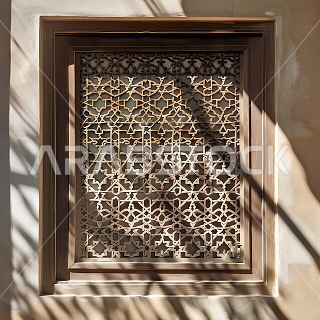 الفنون والتصاميم الهندسية المعمارية على الطراز الاسلامي, ديكورات داخلية فخمة، نوافذ خشبية مزخرفة بنقوش مميزة في وقت النهار