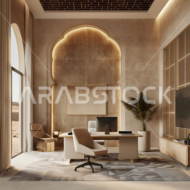 ديكور المكاتب في المملكة العربية السعودية, غرفة مكتبية بتصاميم عصرية حديثة, ديكورات داخلية على الطراز الحديث, أثاث مكتبي راقي و فاخر