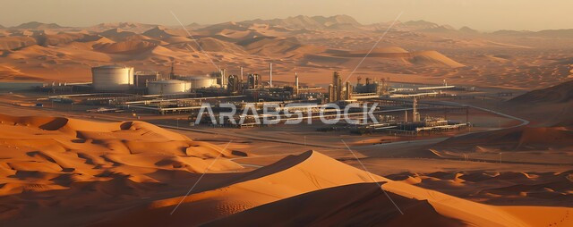 التطور الهندسي والعمراني لمصافي البترول في المملكة العربية السعودية، مصفاة نفط على الرمال الذهبية الناعمة، مناخ قاسي وجاف، اعتماد التقنيات والتكنولوجيا الحديثة في إنتاجية النفط والغاز، صناعات ومشاريع بيتروكيماوية، ادوات ومعدات ضخمة وحديثة