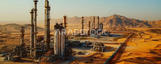 التطور الهندسي والعمراني لمصافي البترول في المملكة العربية السعودية، مصفاة نفط على الرمال الذهبية الناعمة، مناخ قاسي وجاف، اعتماد التقنيات والتكنولوجيا الحديثة في إنتاجية النفط والغاز، صناعات ومشاريع بيتروكيماوية، ادوات ومعدات ضخمة وحديثة