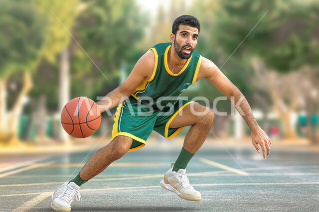 شاب عربي خليجي سعودي يلعب كرة السلة، ممارسة كرة السلة في الملاعب العامة، تسديد رمية على السلة، اندية و تشجيع، انشطه ترفيهيه رياضية، انشطة ورياضات شبابية، منافسات وتحديات مميزة